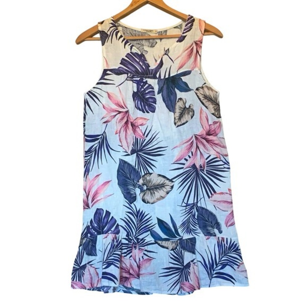 Lungo L'arno Italy Sleeveless Linen Dress Tropical Print Casual Small